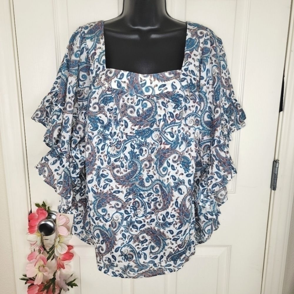 Terra & Sky paisley print square neck peasant top 2x (20/22)